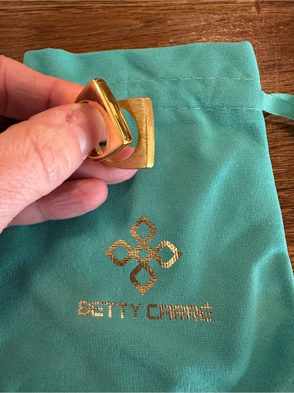 Betty Carre Gold-Plated Modern Square 2-Piece Pascale Ring - Matte & Shiny - NWT